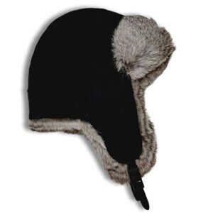 SURELL / Genuine Rabbit Fur Trapper Hat Winter Cap Grey & Black Sz OS